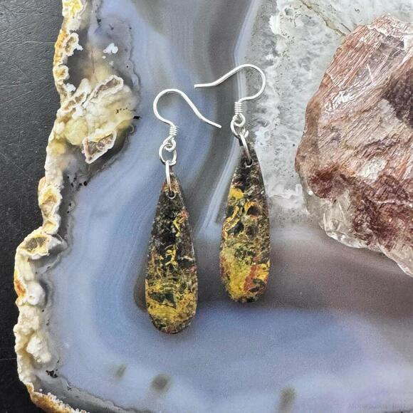 Sterling Silver Teardrop Black Mizone Slab Dangle Earrings For Women #240 - Picture 2 of 10